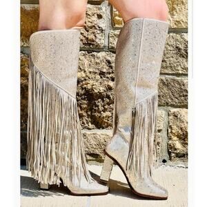 Jessica Simpson Asire2 Champagne Fringed Western Heeled Rhinestone Boots Size 7
